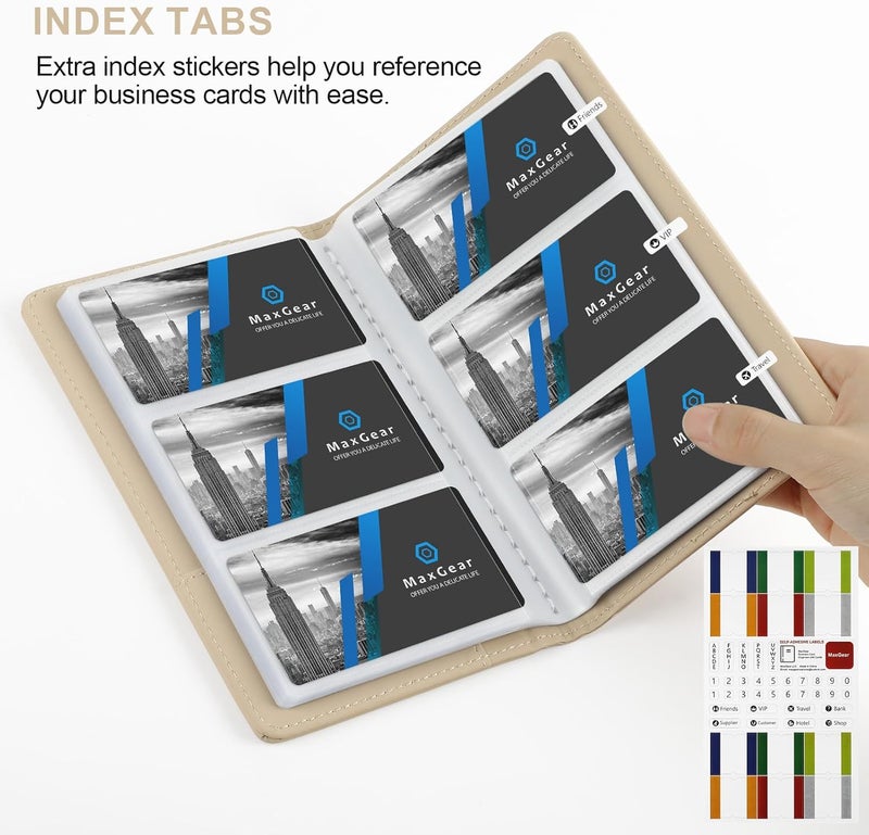 MaxGear Business Card Organizer, 240 Cards Book Portable Business Card Holder for Men & Women, Professional PU Credit Cards Binder File Storage, Off-white - Image 3